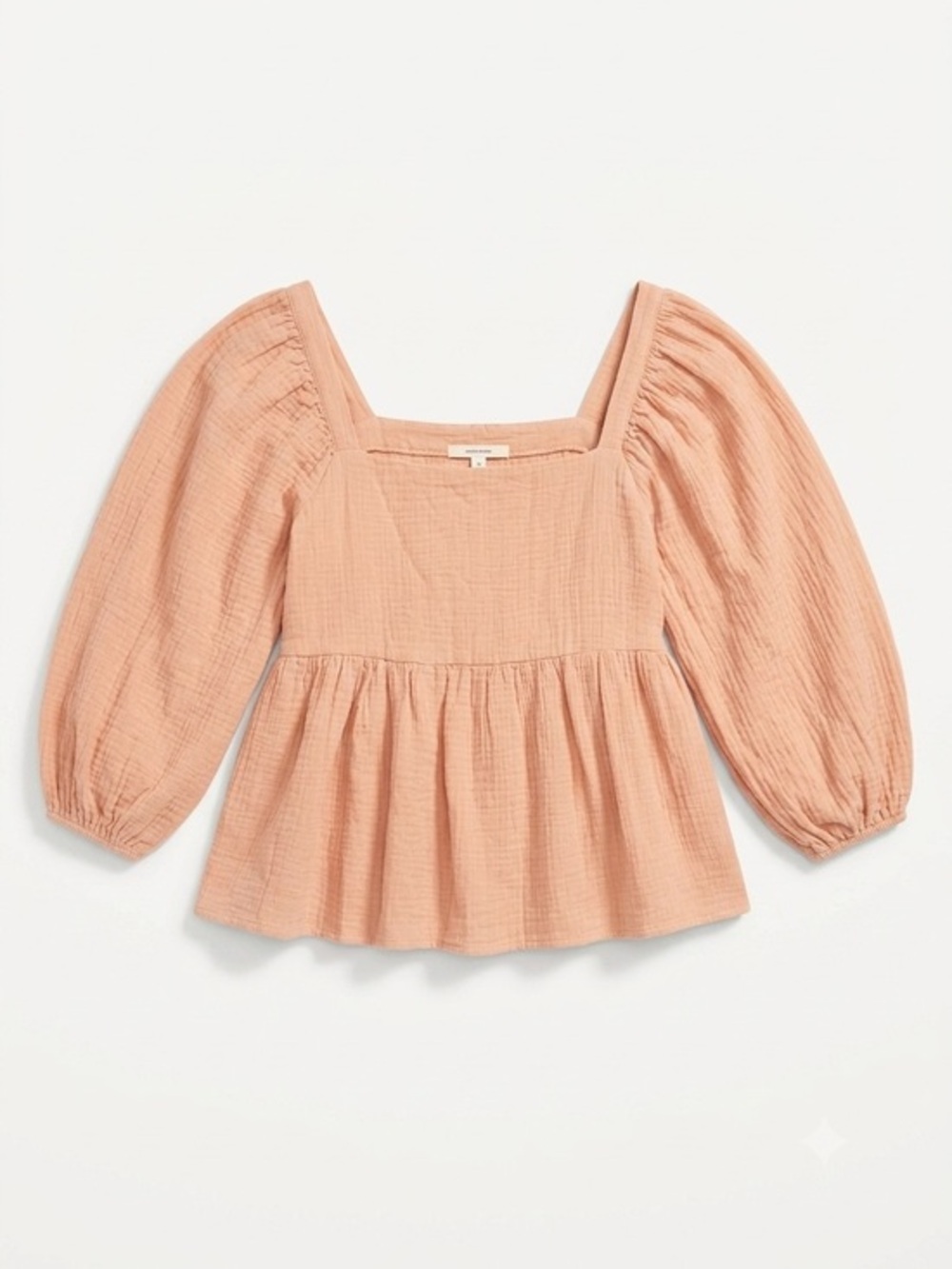 By Together Peach Square-Neck Peplum Top with Puff Sleeves-medium-new